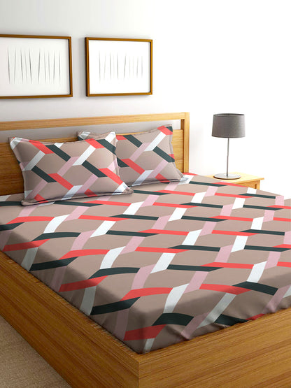 Glace Cotton Abstract Flat Fitted Bedsheet with 2 Pillow Covers