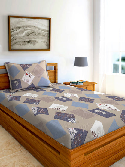 Glace Cotton Abstract Flat Double Bedsheet with 2 Pillow Covers