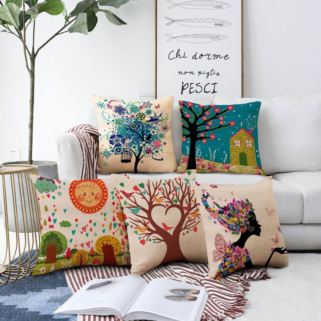 Set of 5 Jute Throw Pillow/Cushion Covers