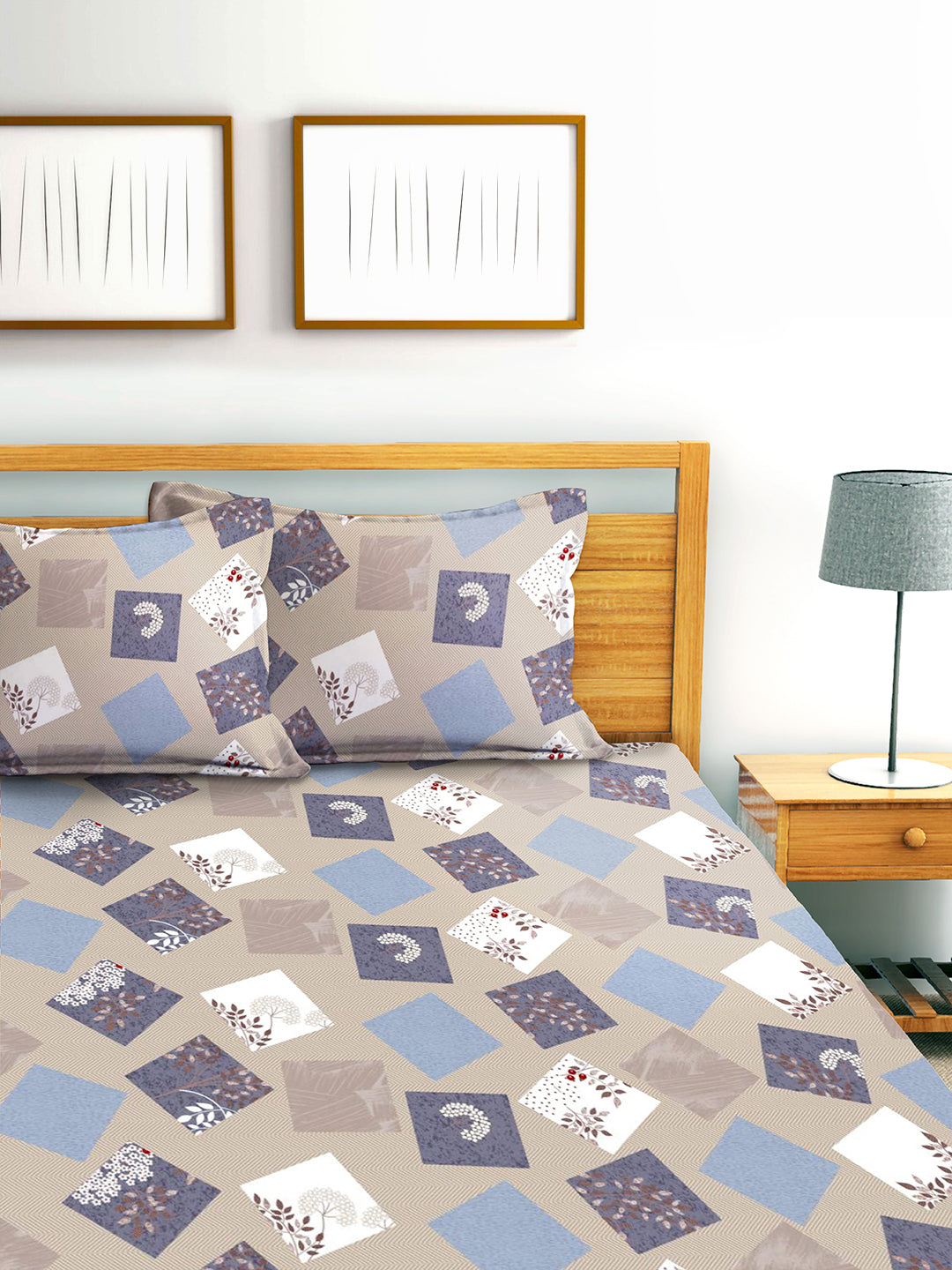 Glace Cotton Abstract Flat Double Bedsheet with 2 Pillow Covers