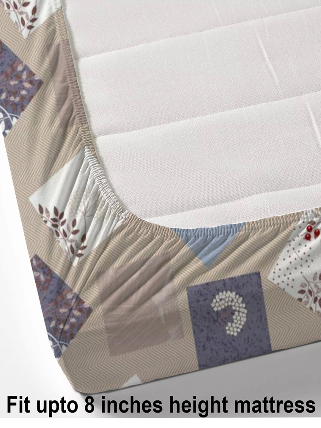 Glace Cotton Abstract Flat Fitted Bedsheet with 2 Pillow Covers