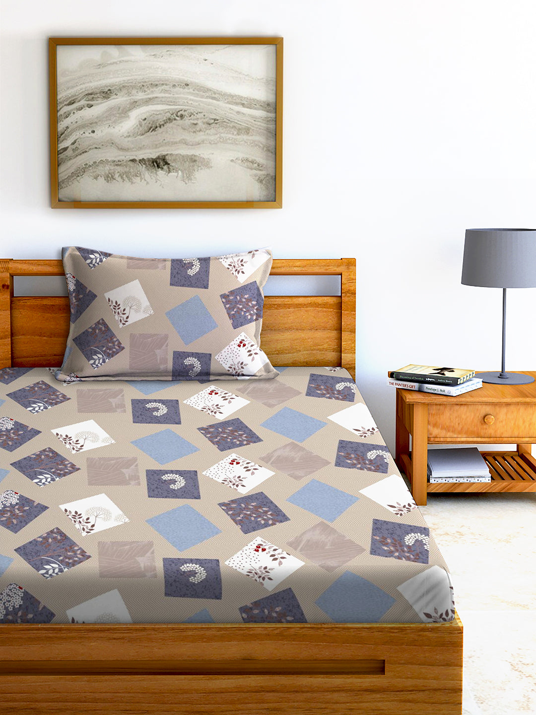 Glace Cotton Abstract Flat Double Bedsheet with 2 Pillow Covers