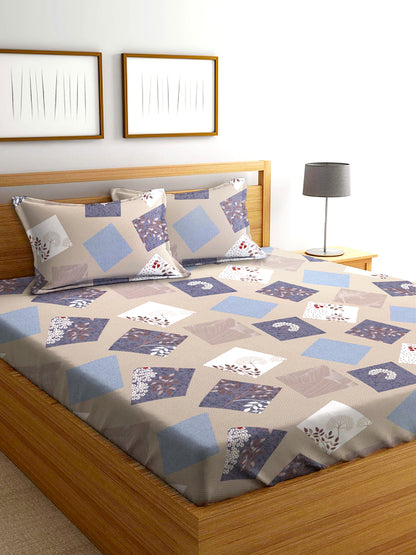 Glace Cotton Abstract Flat Double Bedsheet with 2 Pillow Covers