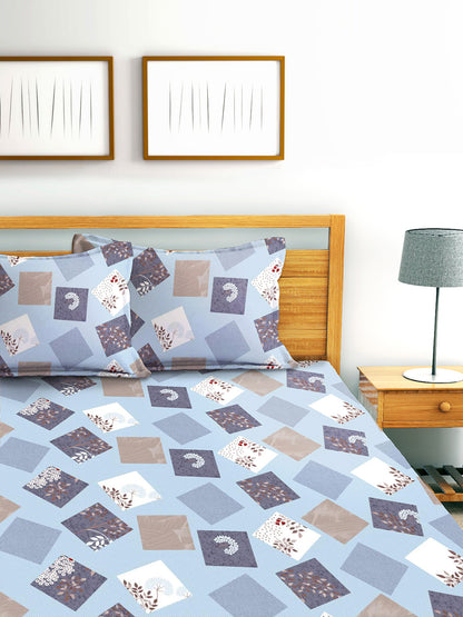 Glace Cotton Abstract Flat Double Bedsheet with 2 Pillow Covers