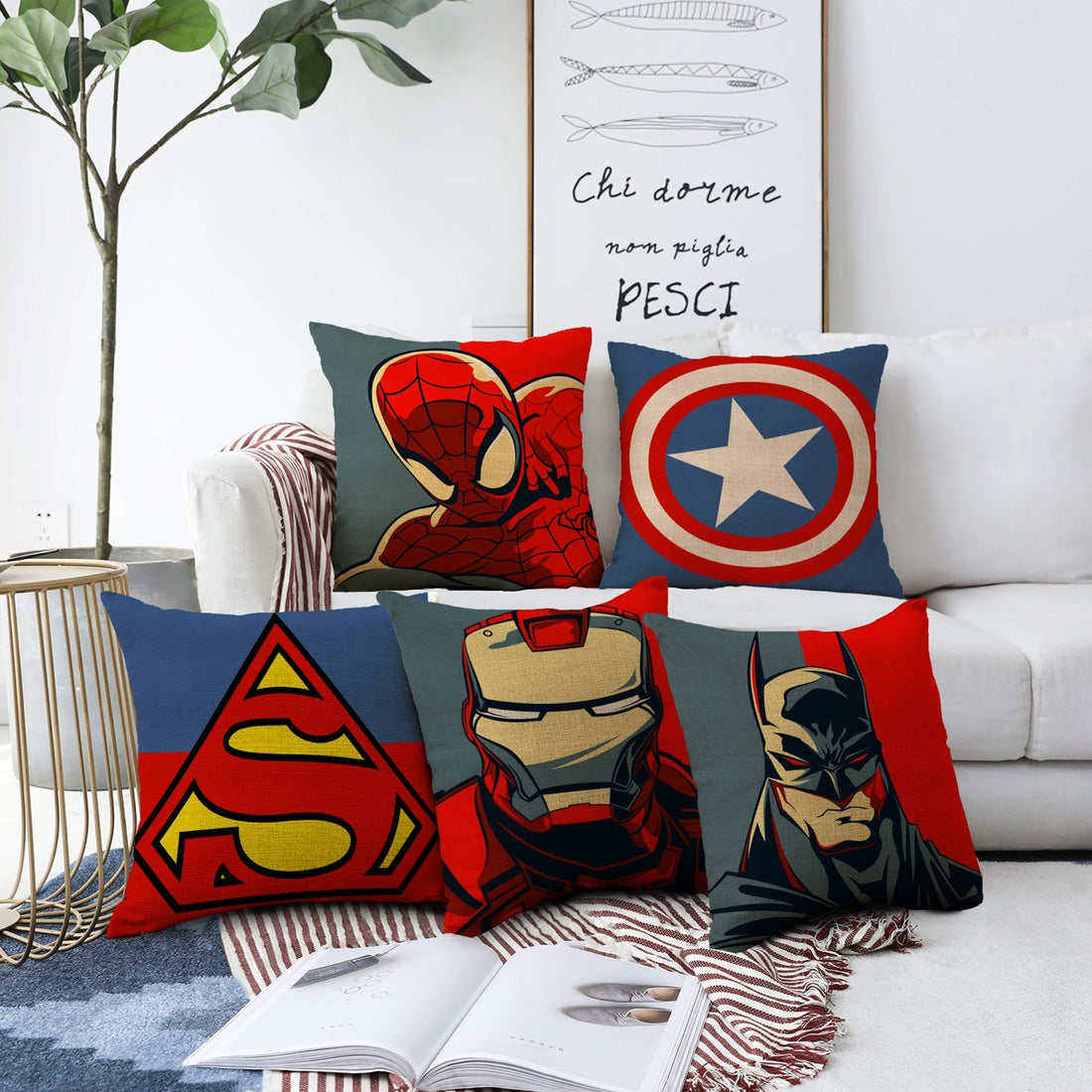 Set of 5 Jute Throw Pillow/Cushion Covers