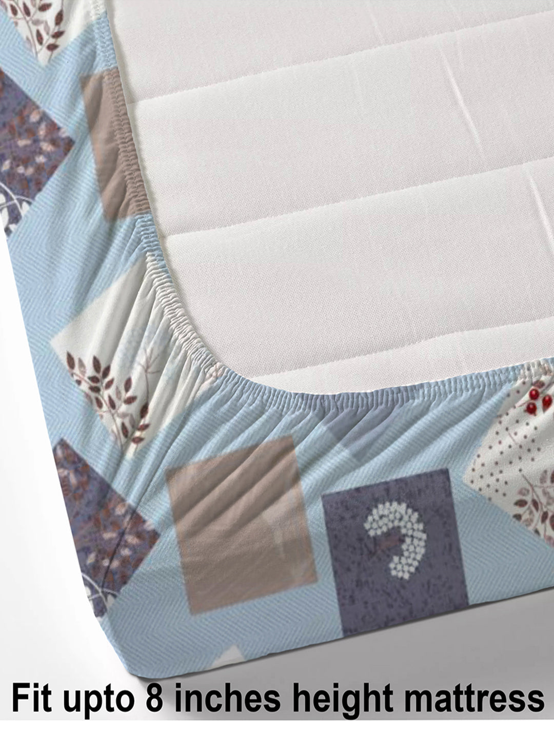 Glace Cotton Abstract Flat Fitted Bedsheet with 2 Pillow Covers