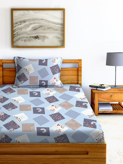 Glace Cotton Abstract Flat Double Bedsheet with 2 Pillow Covers