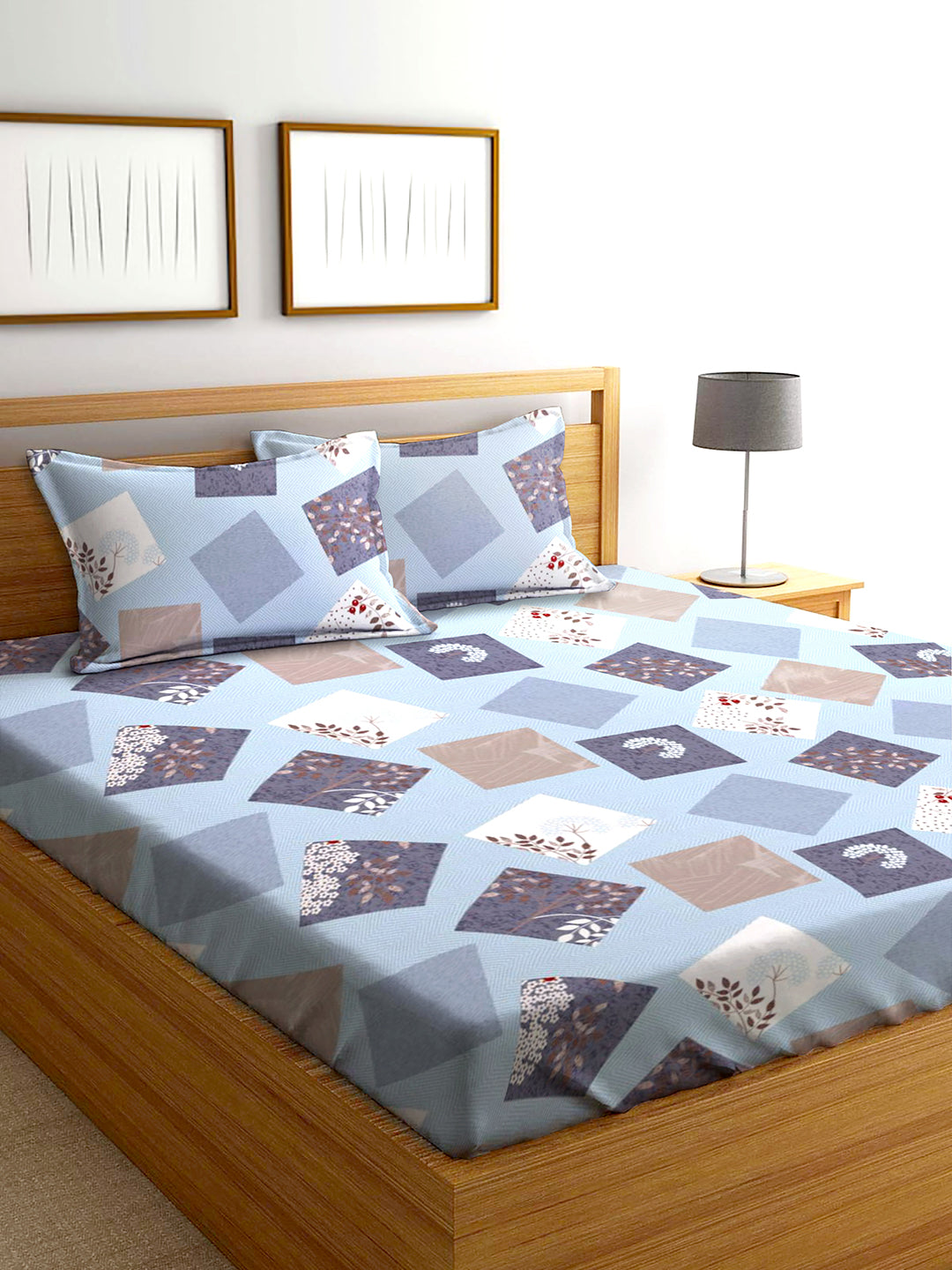 Glace Cotton Abstract Flat Double Bedsheet with 2 Pillow Covers
