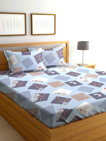 Glace Cotton Abstract Flat Double Bedsheet with 2 Pillow Covers