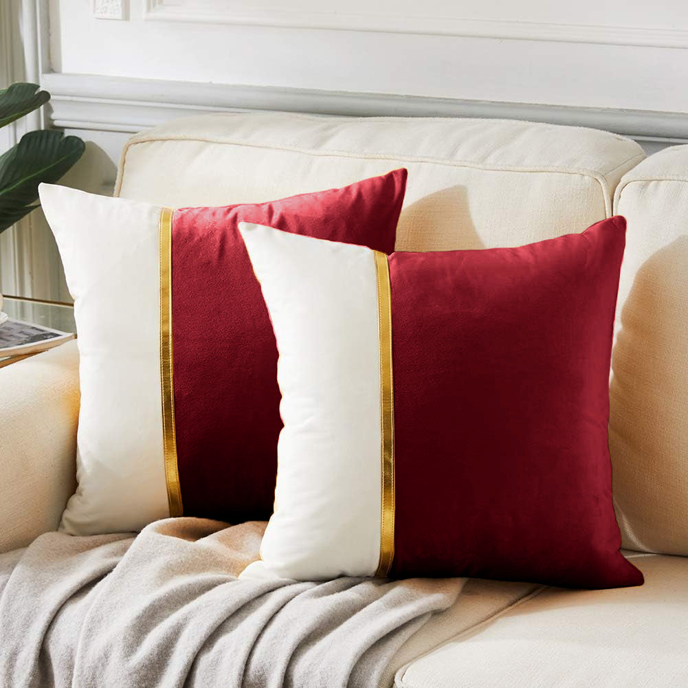 Premium Velvet Set of 2 Decorative Throw Pillow/Cushion Covers with Gold Stripe