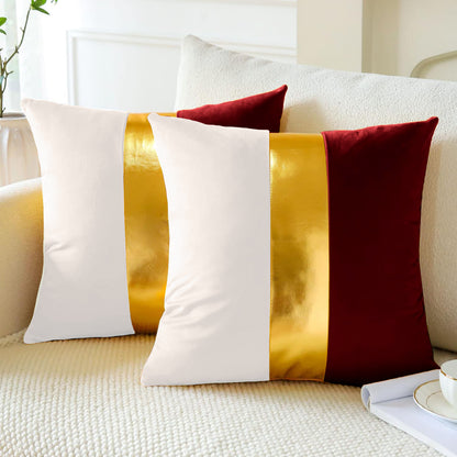 Premium Velvet Set of 2 Decorative Throw Pillow/Cushion Covers with Gold Stripe