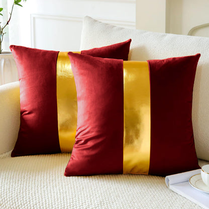 Premium Velvet Set of 2 Decorative Throw Pillow/Cushion Covers with Gold Stripe