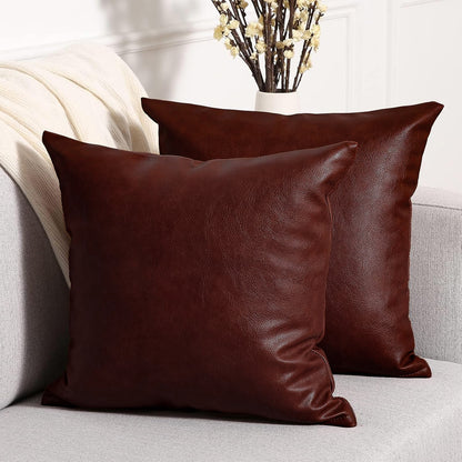 Set of 2 Solid Faux Leather Throw/Pillow Cushion Covers