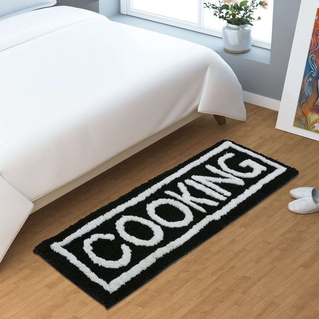 Soft Microfiber Kitchen Designer Anti Slip Runner, Black