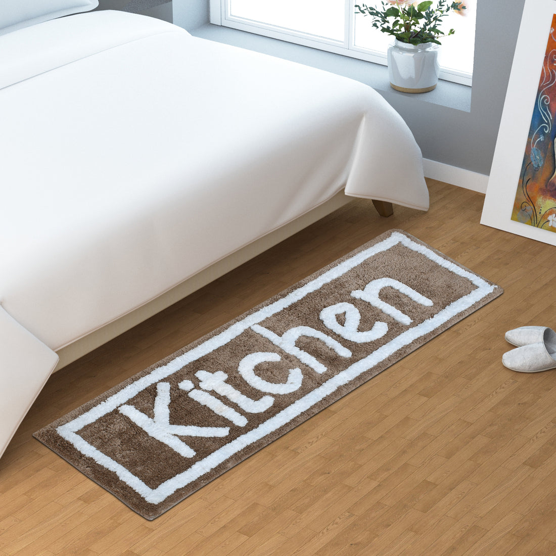 Soft Microfiber Kitchen Designer Anti Slip Runner, Coffee