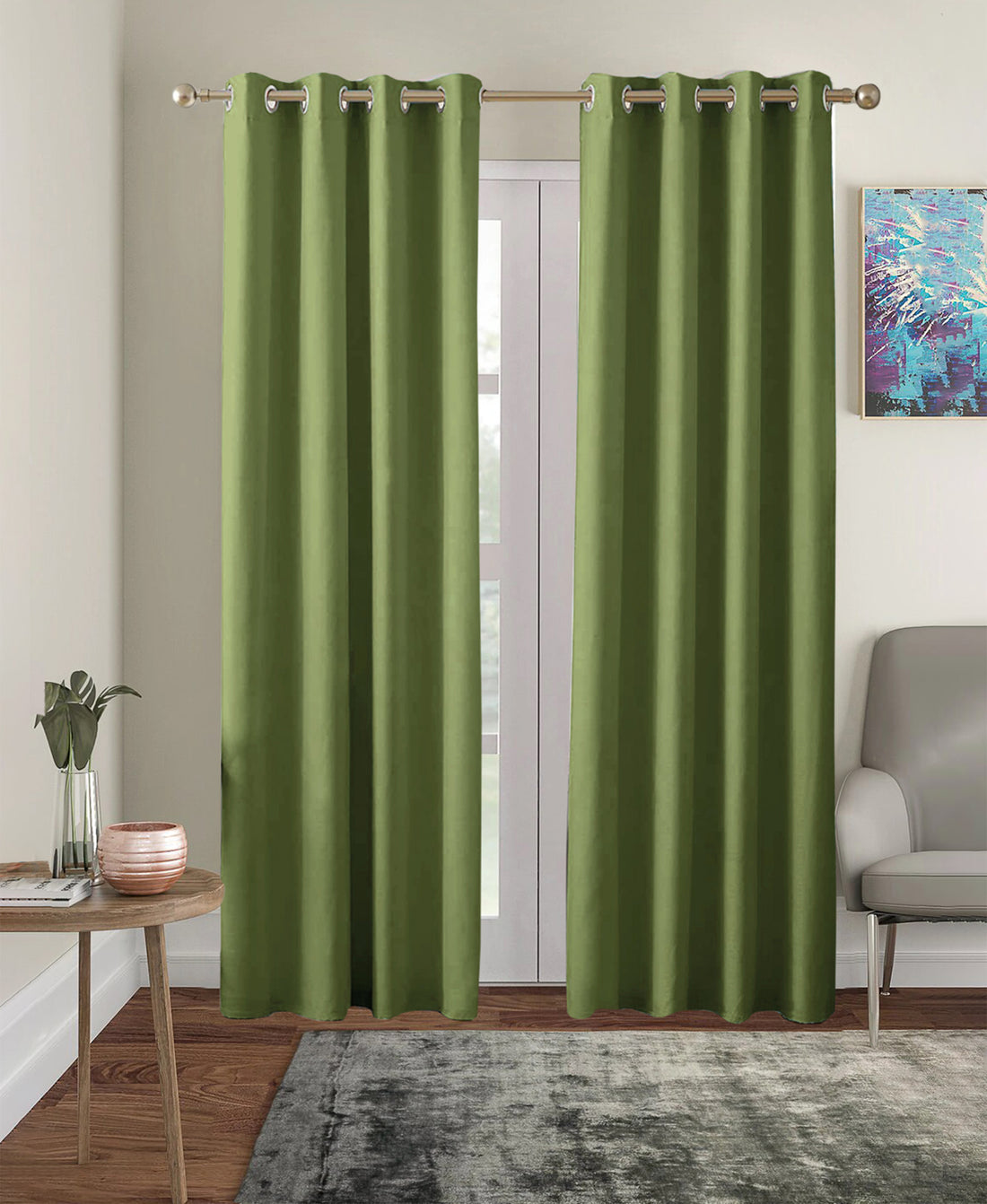 Set of 2 Blackout Solid Polyster Grommet Curtains