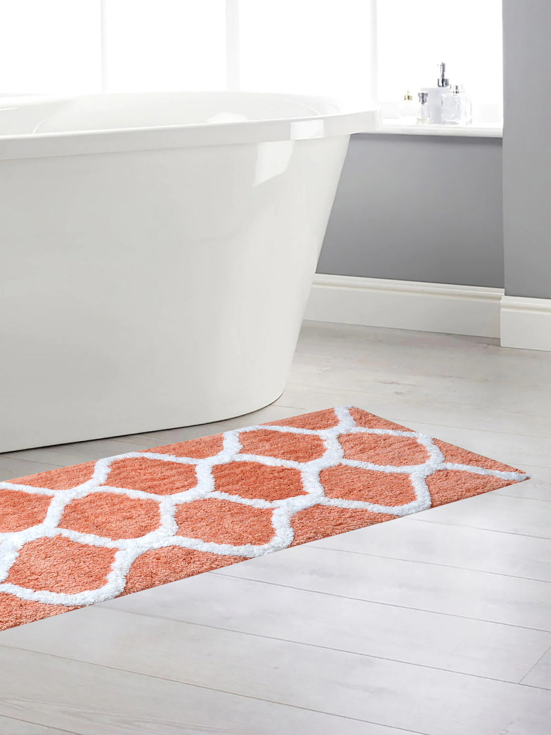 Soft Microfiber Abstract Swish Designer Anti Slip Runner, Peach