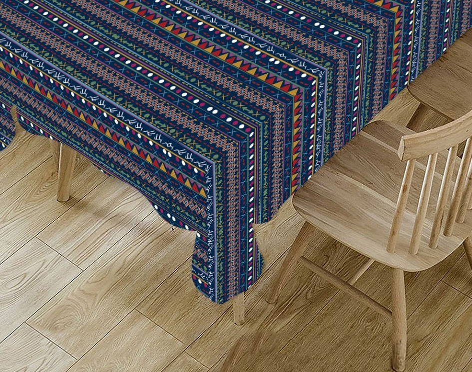 Blue Geometric Polyster Table Cover Cloth