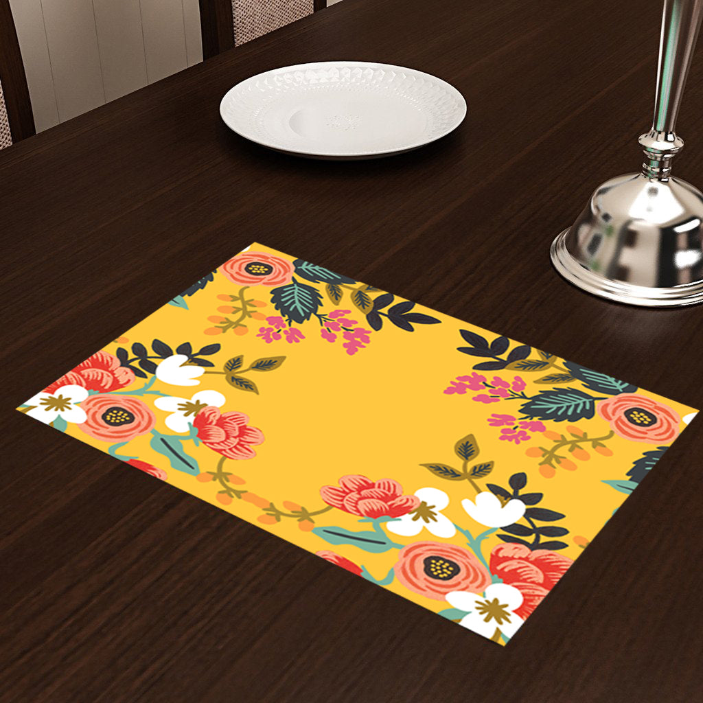 Yellow Floral HD Printed 4 Pcs Table Place Mat