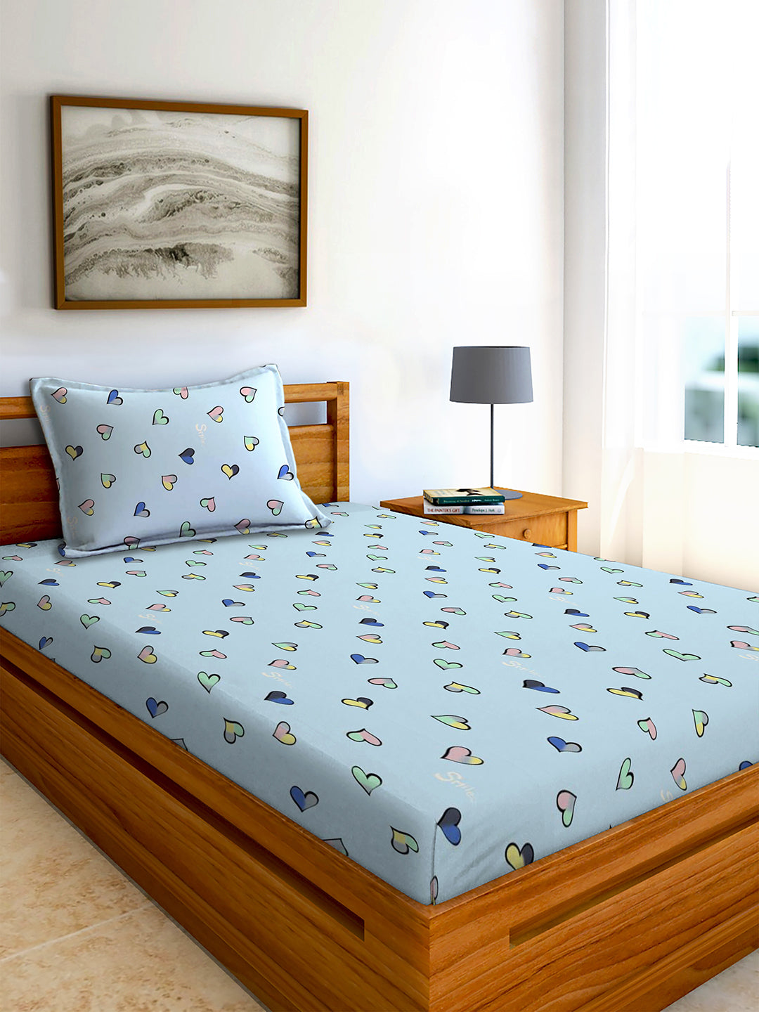 Glace Cotton Abstract Flat Single Bedsheet with 1 Pillow Cover