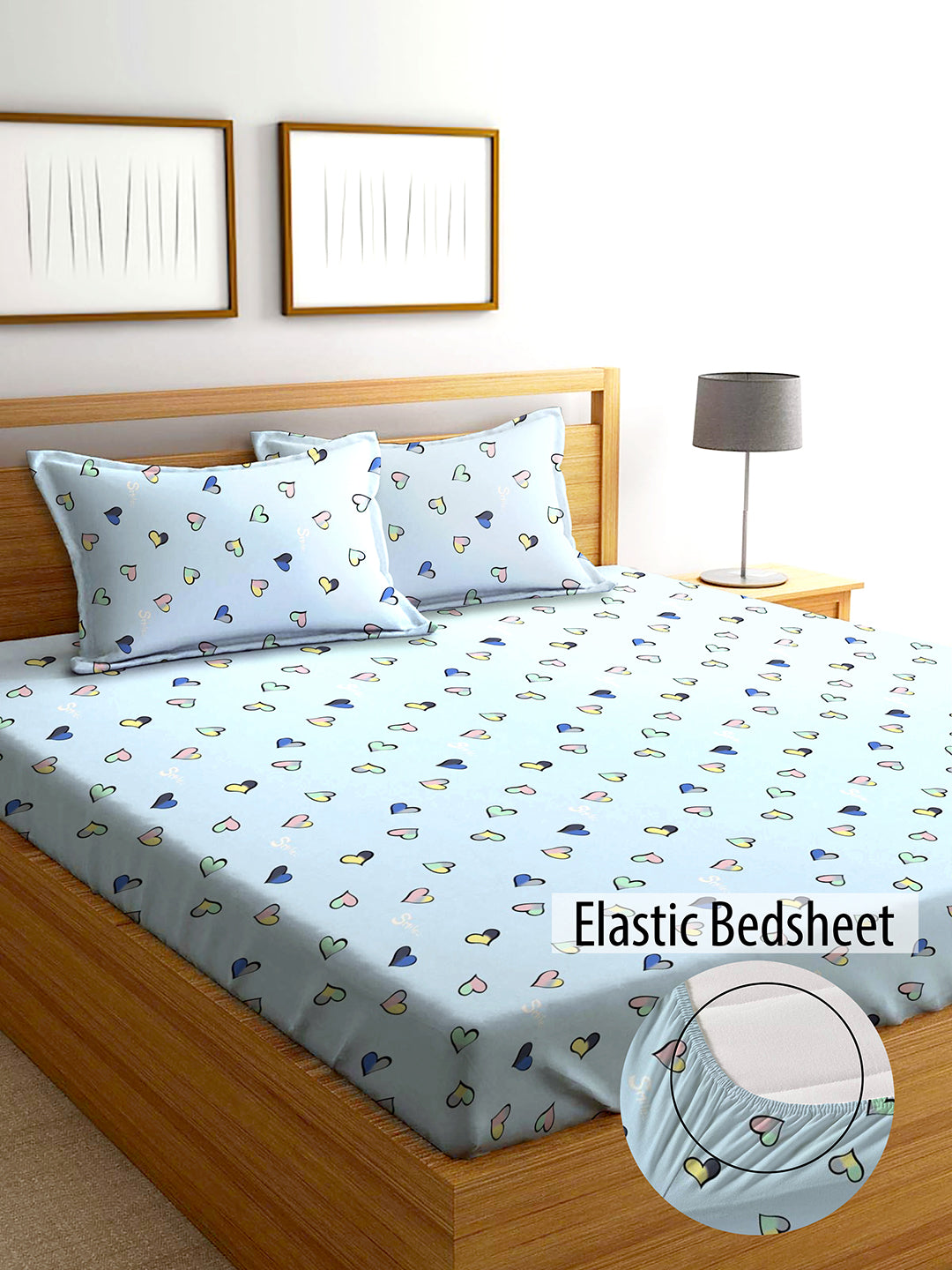 Glace Cotton Abstract Flat Fitted Bedsheet with 2 Pillow Covers