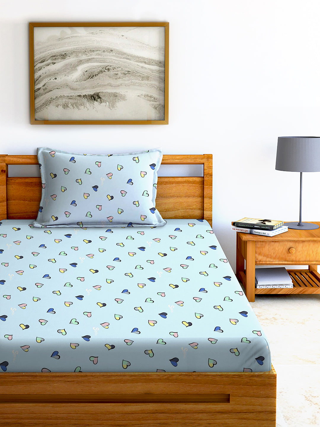 Glace Cotton Abstract Flat Single Bedsheet with 1 Pillow Cover