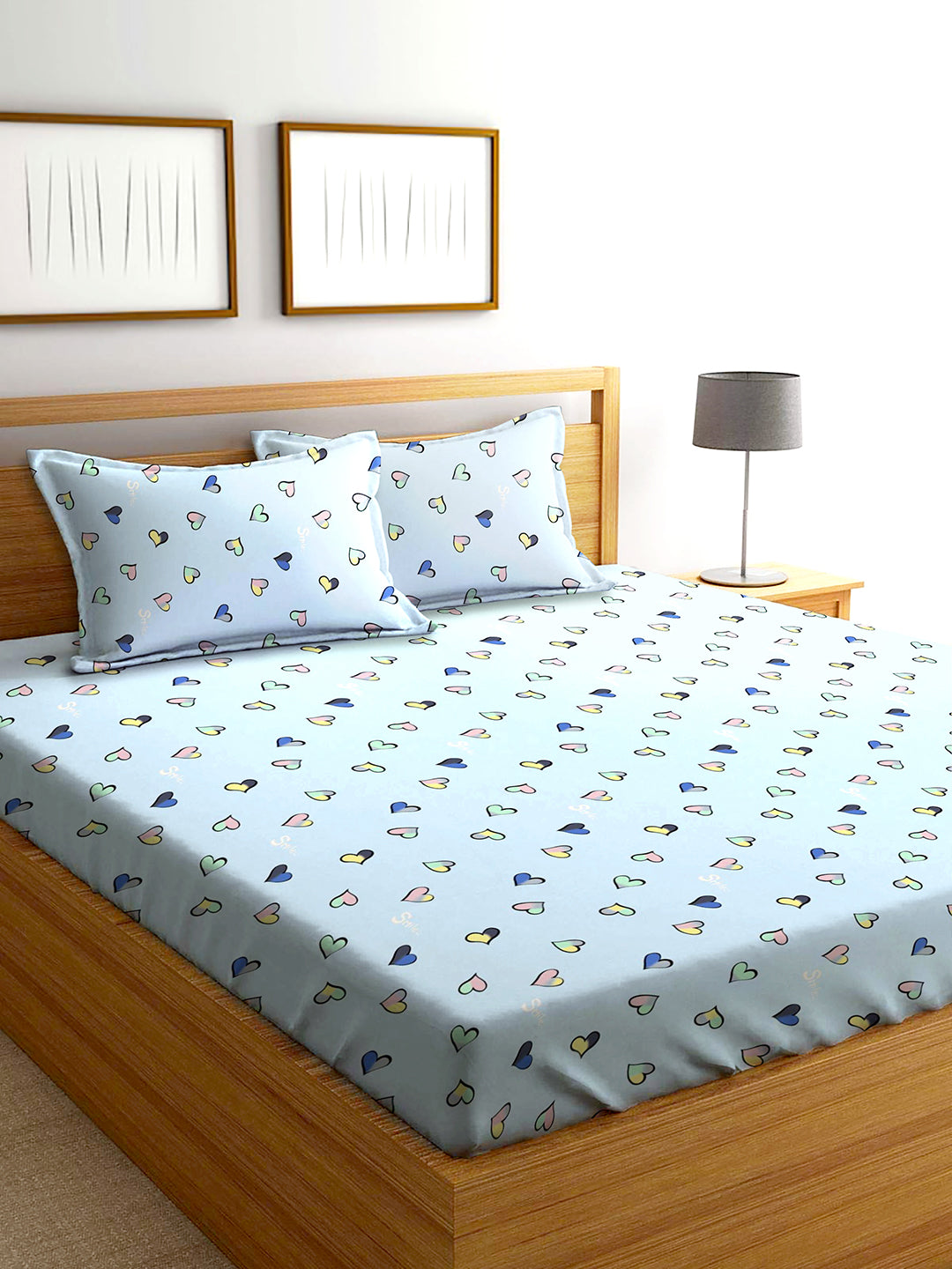 Glace Cotton Abstract Flat Double Bedsheet with 2 Pillow Covers