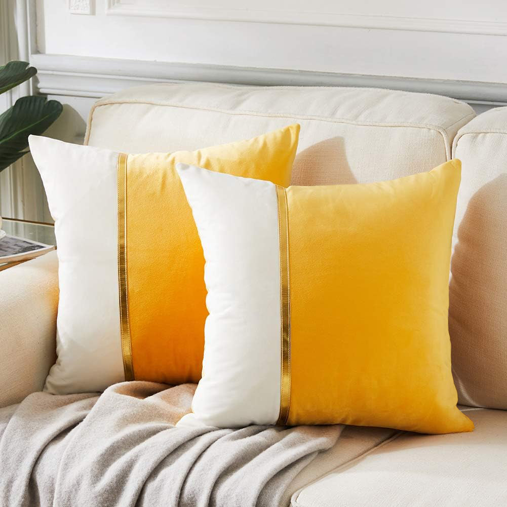 Premium Velvet Set of 2 Decorative Throw Pillow/Cushion Covers with Gold Stripe