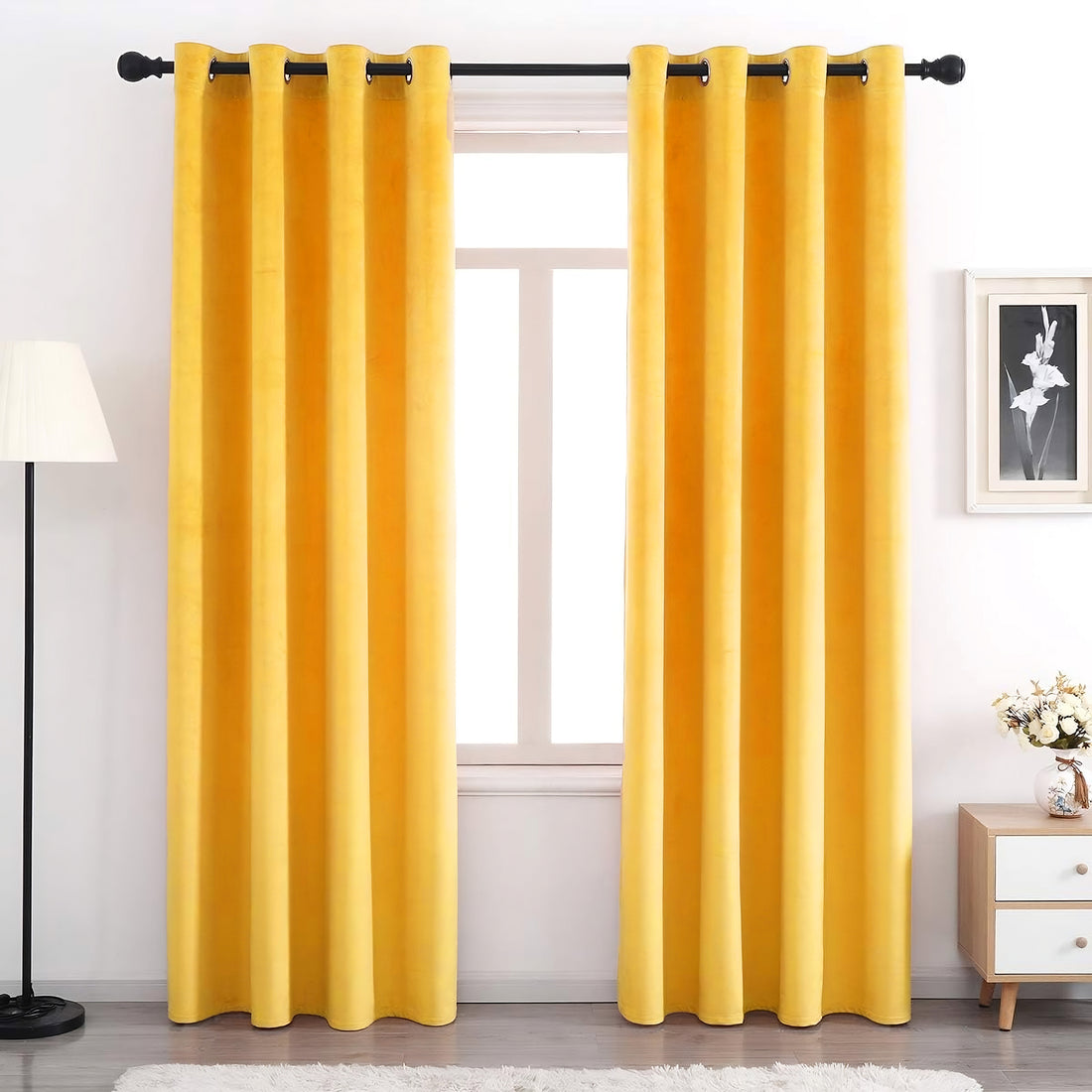 Set of 2 Room Darkening Solid Velvet Grommet Curtains
