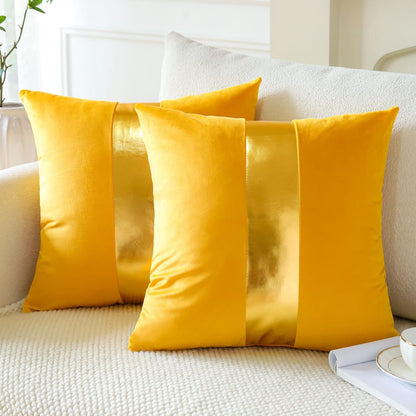 Premium Velvet Set of 2 Decorative Throw Pillow/Cushion Covers with Gold Stripe