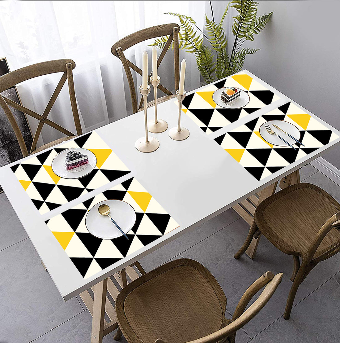 Black and Yellow Geometric HD Printed 4 Pcs Table Place Mat