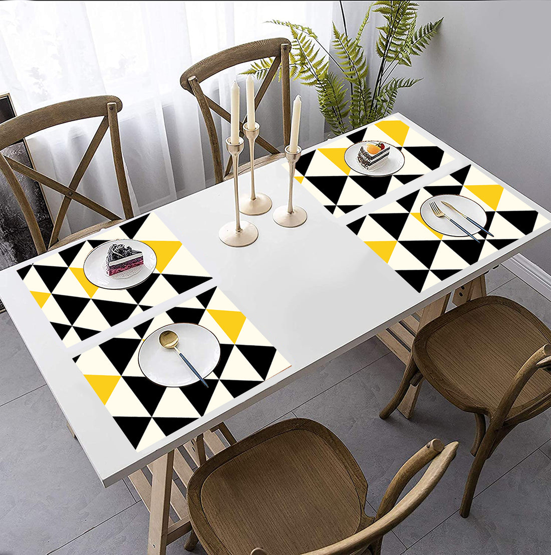 Yellow and Black Geometric HD Printed 4 Pcs Table Place Mat
