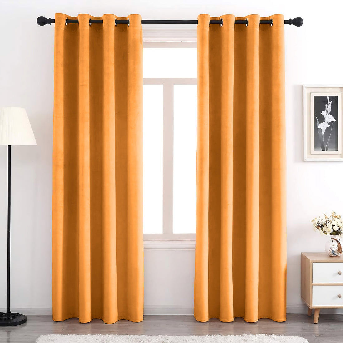 Set of 2 Room Darkening Solid Velvet Grommet Curtains