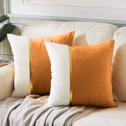 Premium Velvet Set of 2 Decorative Throw Pillow/Cushion Covers with Gold Stripe