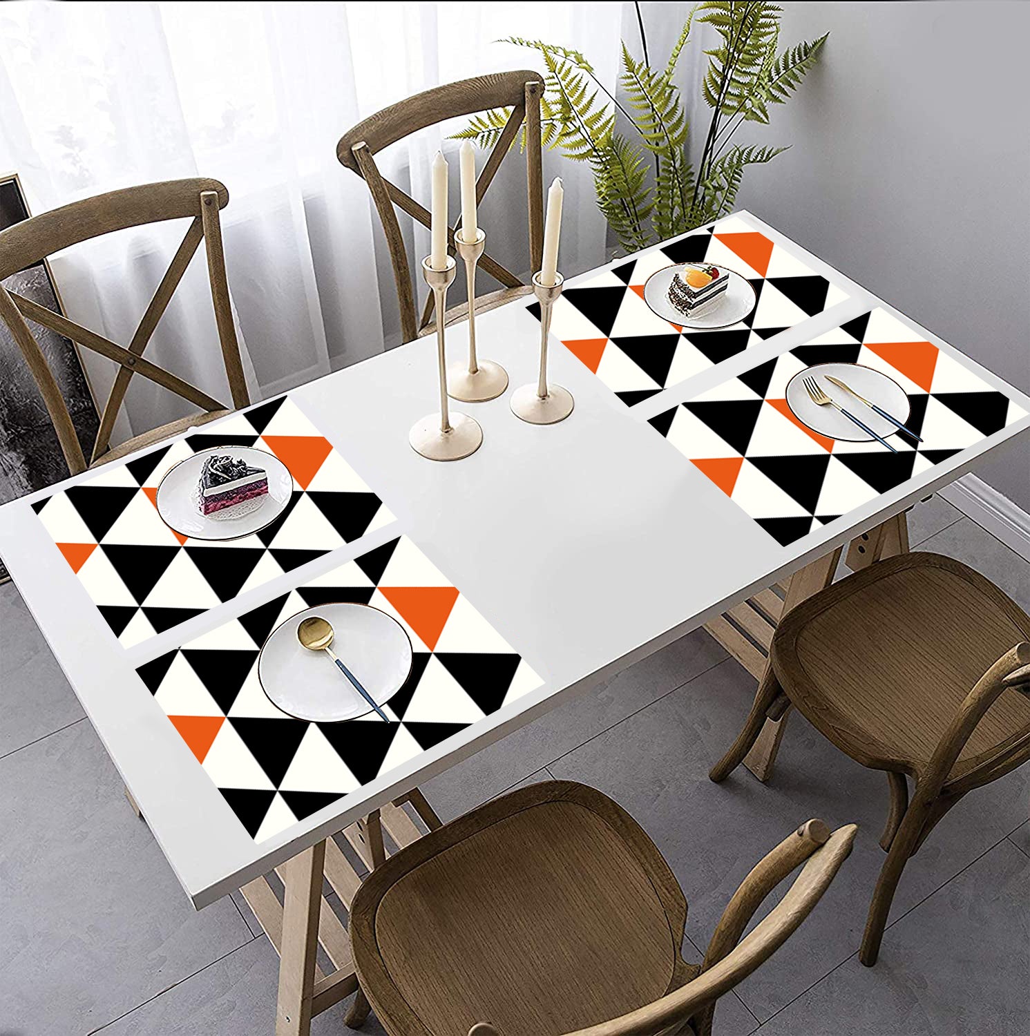 Orange and Black Geometric HD Printed 4 Pcs Table Place Mat