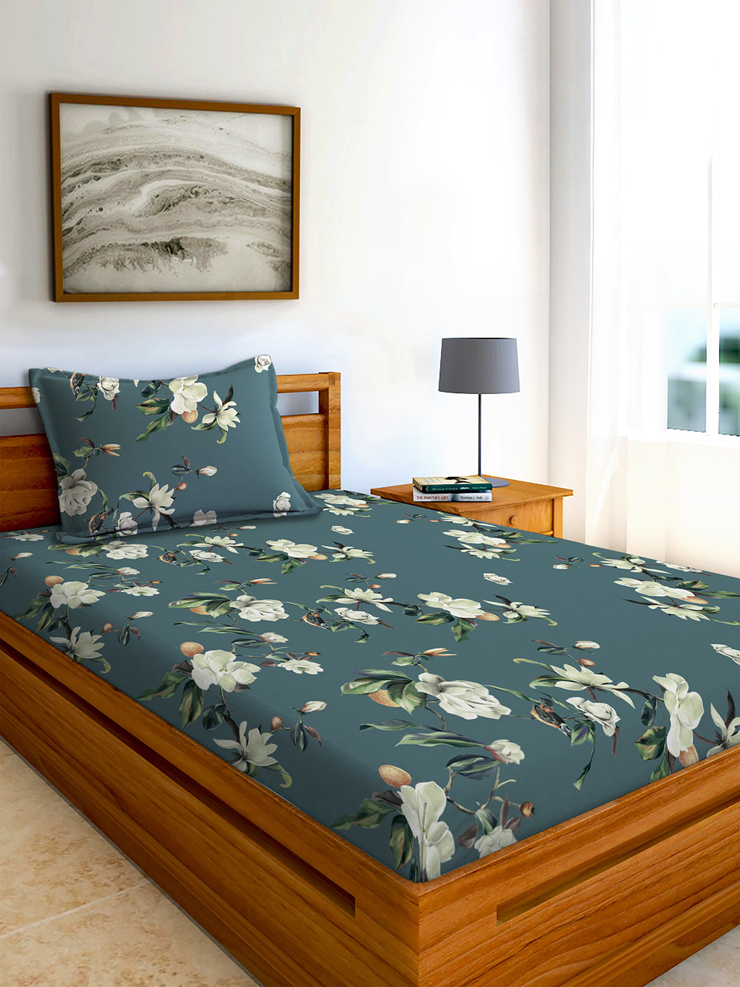 Glace Cotton Abstract Flat Double Bedsheet with 2 Pillow Covers