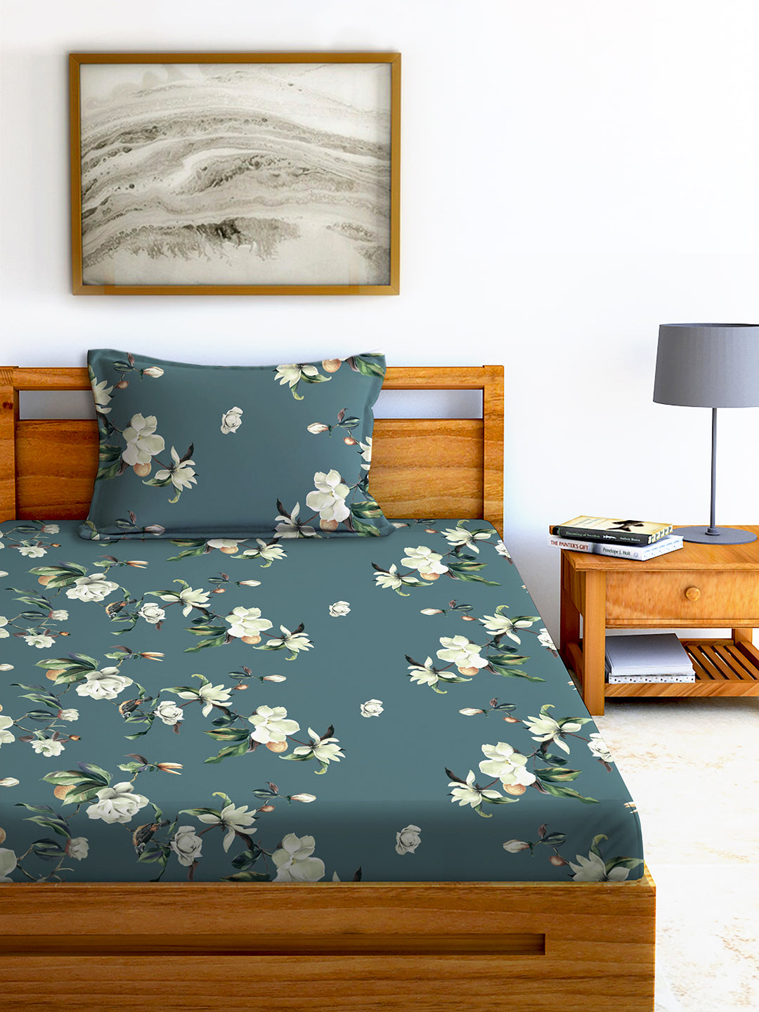 Glace Cotton Abstract Flat Double Bedsheet with 2 Pillow Covers