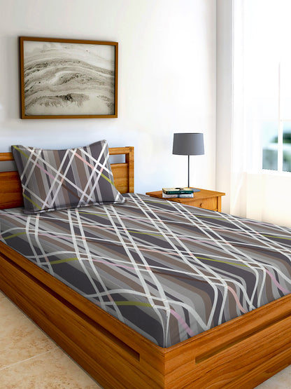 Glace Cotton Abstract Flat Fitted Bedsheet with 2 Pillow Covers