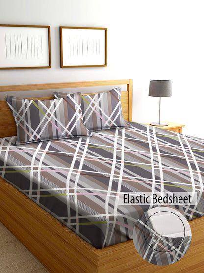 Glace Cotton Abstract Flat Fitted Bedsheet with 2 Pillow Covers