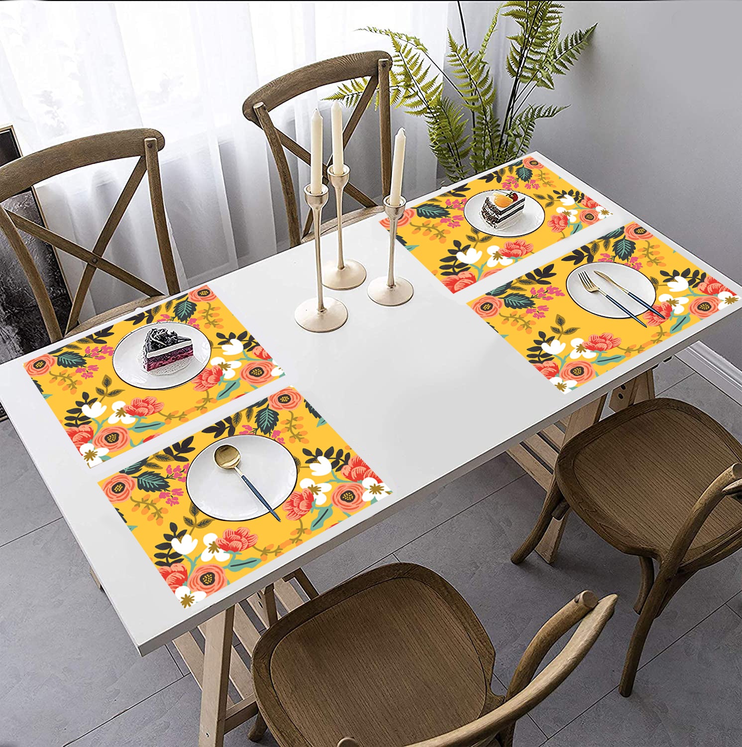 Yellow Floral HD Printed 4 Pcs Table Place Mat