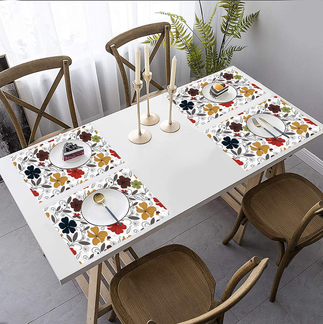 White Floral HD Printed 4 Pcs Table Place Mat