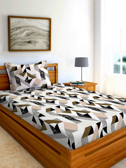 Glace Cotton Abstract Flat Double Bedsheet with 2 Pillow Covers