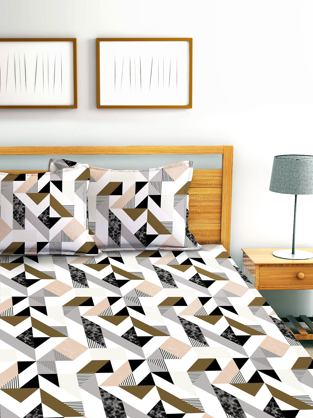 Glace Cotton Abstract Flat Double Bedsheet with 2 Pillow Covers