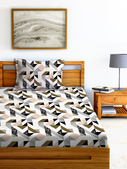 Glace Cotton Abstract Flat Double Bedsheet with 2 Pillow Covers