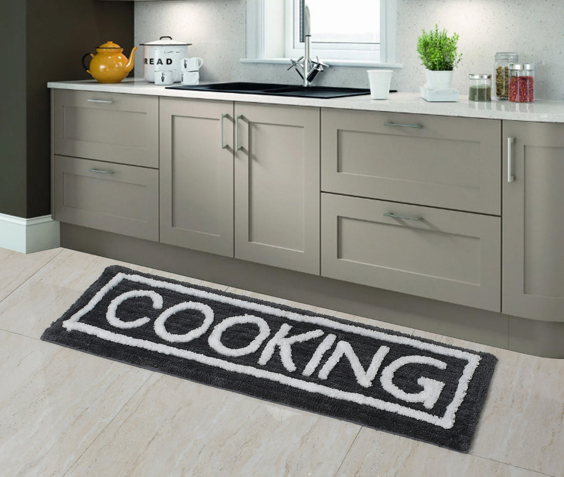 Soft Microfiber Kitchen Designer Anti Slip Runner, Grey
