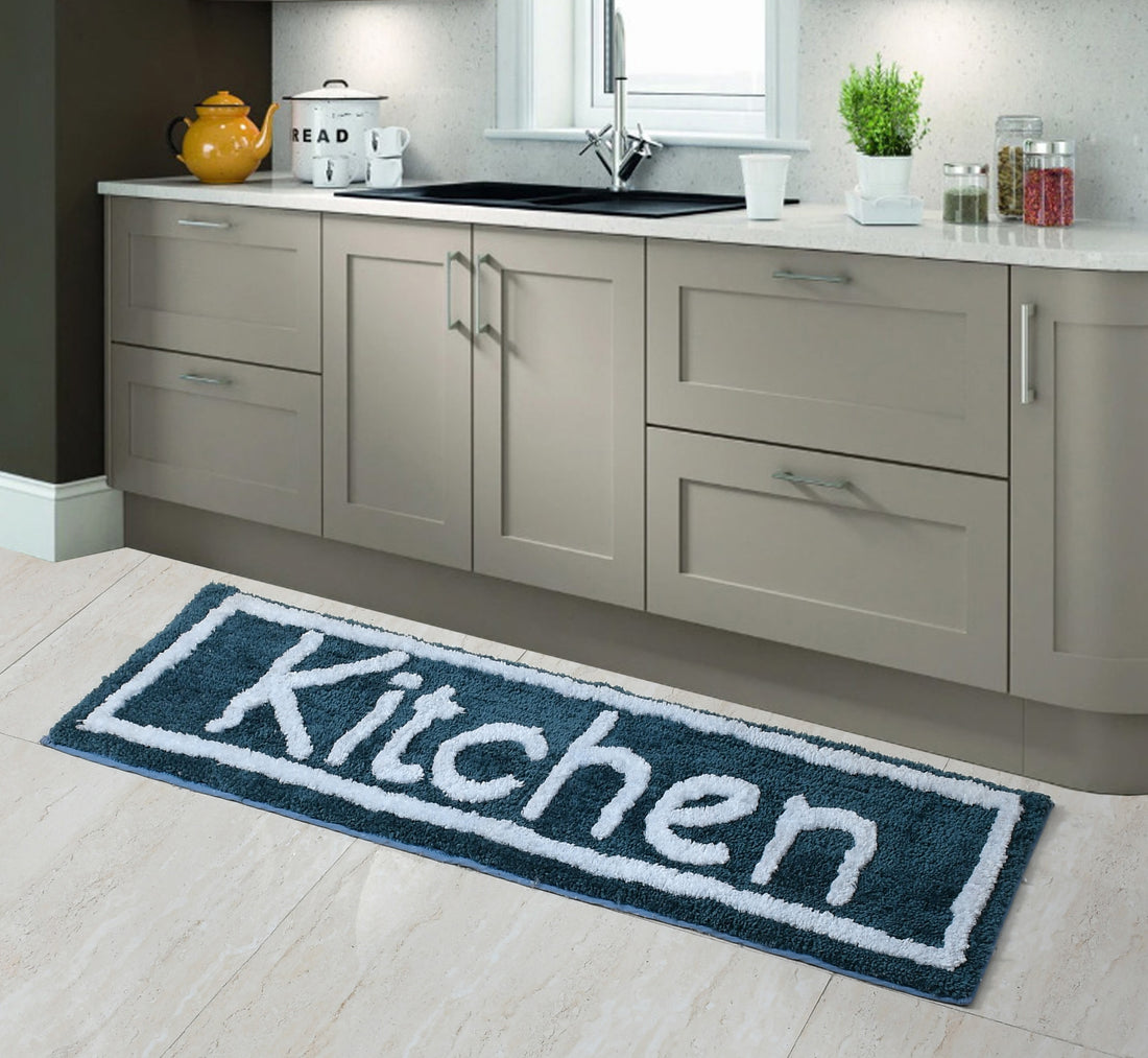 Soft Microfiber Kitchen Designer Anti Slip Runner, Teal