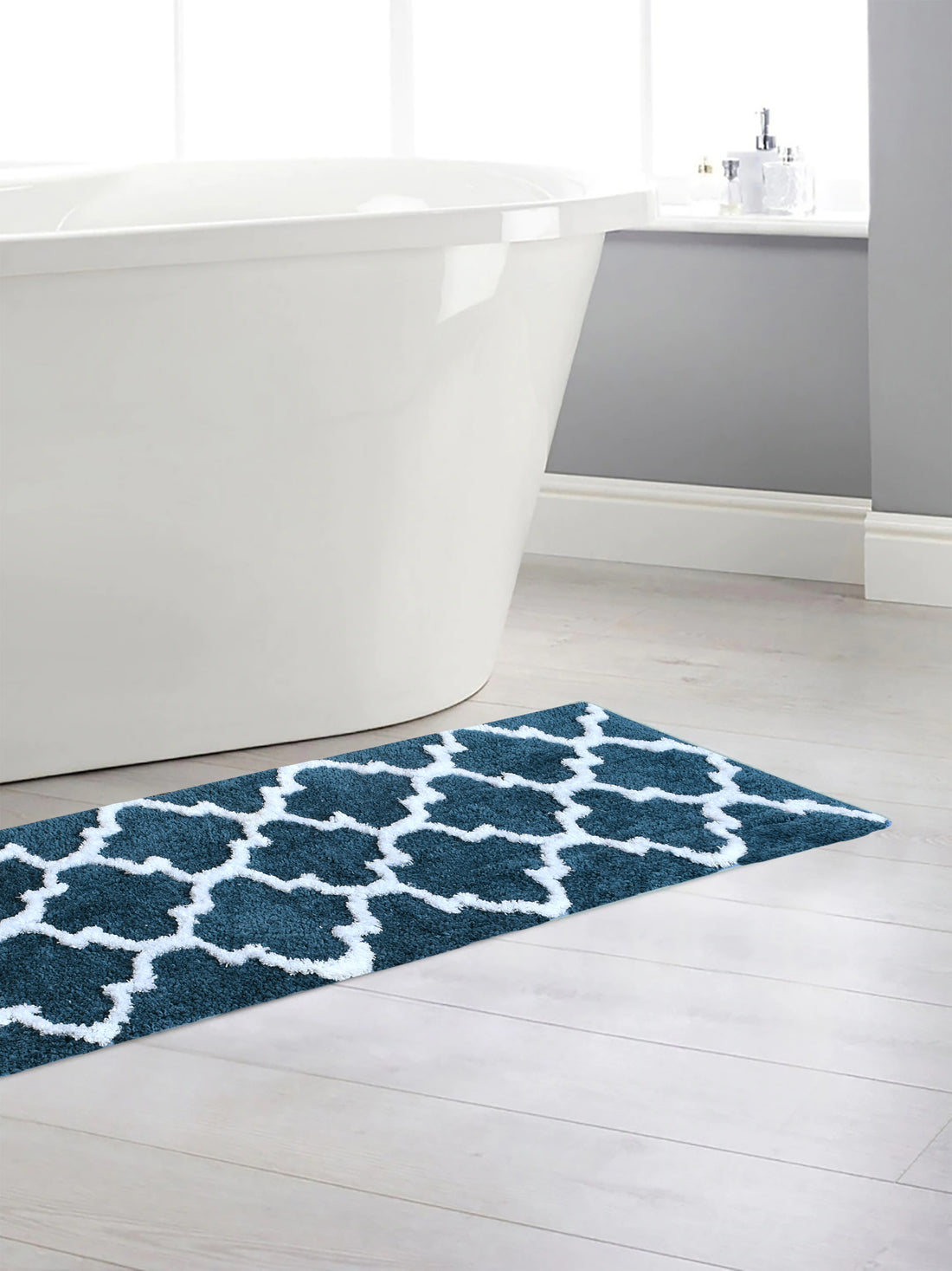 Soft Microfiber Abstract Moroccan Designer Anti Slip Runner, Teal