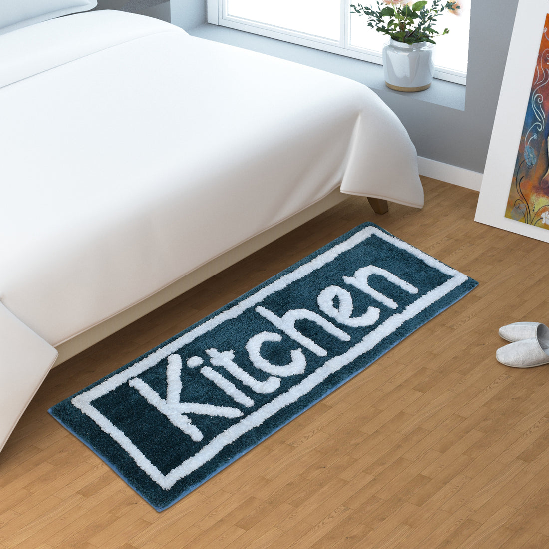 Soft Microfiber Kitchen Designer Anti Slip Runner, Teal
