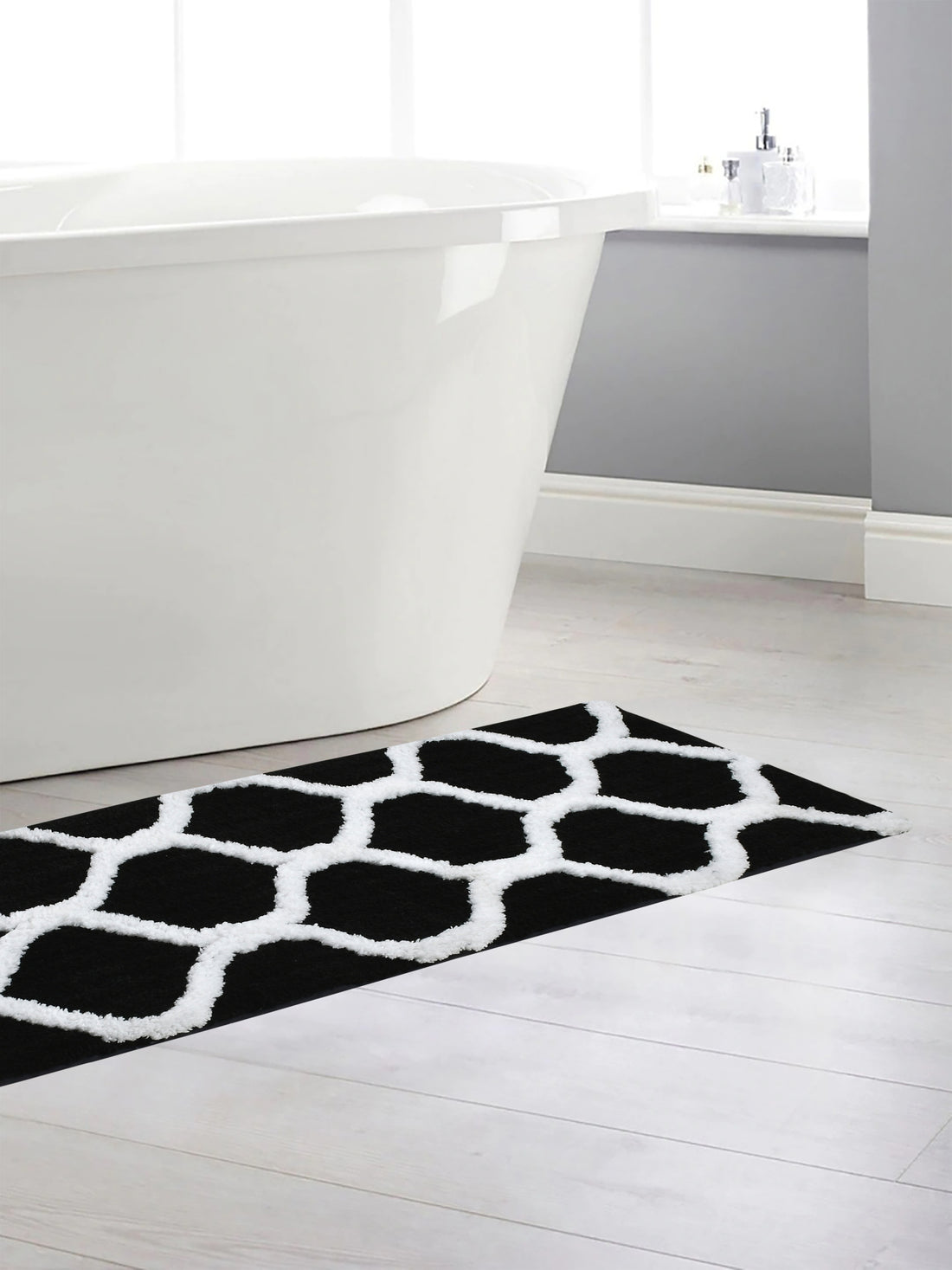 Soft Microfiber Abstract Swish Designer Anti Slip Runner, Black