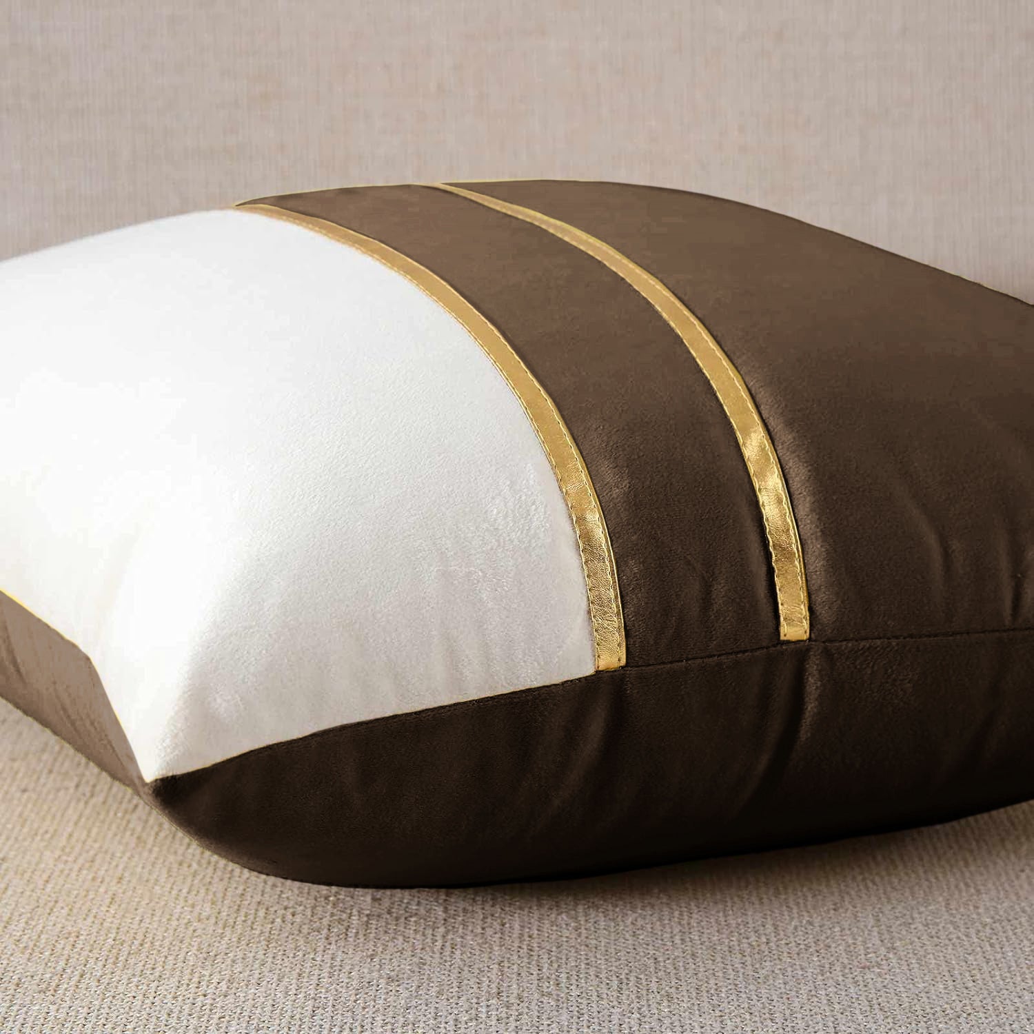 Premium Velvet Set of 2 Decorative Throw Pillow/Cushion Covers with Gold Stripes